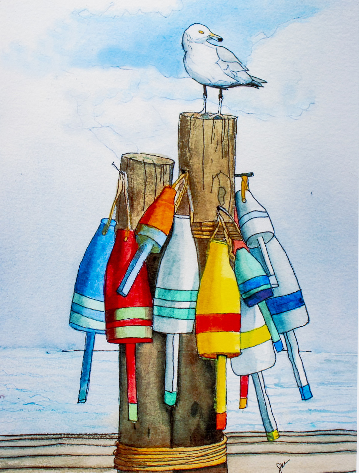Pirate's Treasure Painting Print Buoys and Seagull