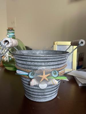 Pirates Treasure Sea Shell Art Tin Bucket